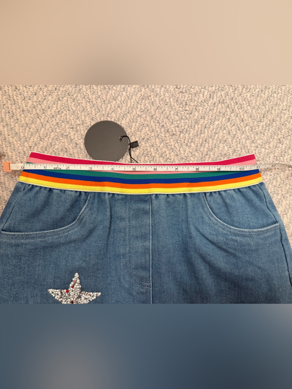 Girls' Blue Denim Skirt with Rainbow Waistband- size 14 NWT - Picture 5 of 6